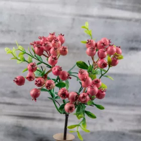 Vetva s bobuľami, výška 28,5 cm - Ružová