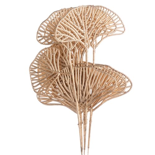 Metalický zlatý gingko biloba zväzok, 6-stonkový, výška 37 cm