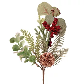   Zimná vetva s borovicou, eukalyptom, bobuľami a šiškou, výška 31 cm