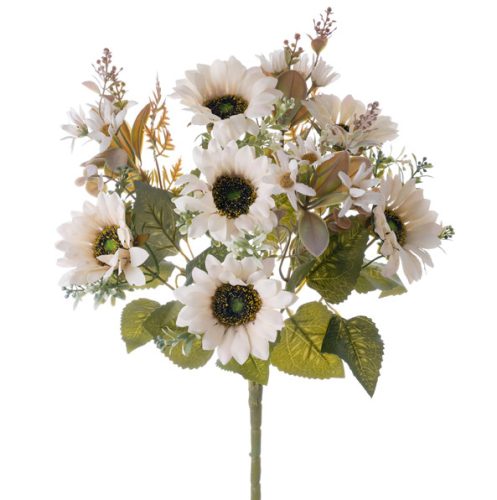 Slnečnica hodvábna kytica, výška 42 cm, priemer kvetu 9 cm – Biely