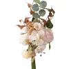 Hodvábna kytica s ružou, hortenziou a eukalyptom, výška 39 cm - Púdrová