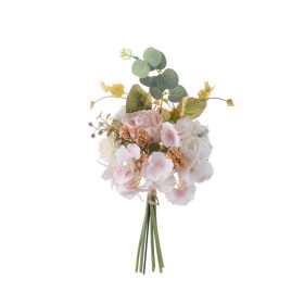   Hodvábna kytica s ružou, hortenziou a eukalyptom, výška 39 cm - Púdrová