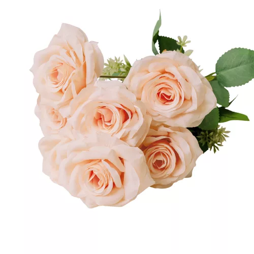 Ruža hodvábna kytica, 7-vetvová, výška 41 cm - Šampanská