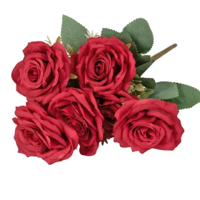 Ruža hodvábna kytica, 7-vetvová, výška 41 cm - Bordová