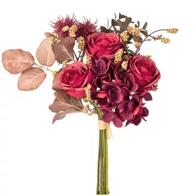   Ružová hortenzia hodvábna kytica, výška 32 cm - Bordová