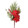 Vianočná ruža s bobuľami a listami, výška 42 cm - Červená