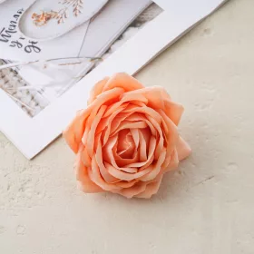 Hodvábna hlava ruže, 9cm - Oranžová