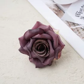 Hodvábna hlava ruže, 8cm - Tmavofialová