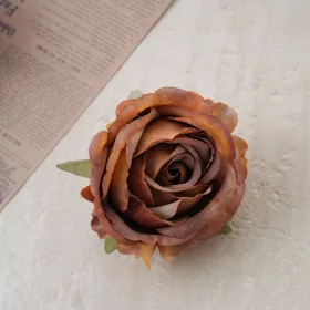 Hodvábna hlava ruže, 9cm - Kávová