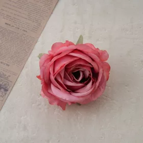 Hodvábna hlava ruže, 9cm - Tmavoružová