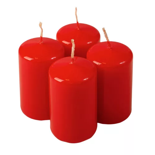 Adventná sada valcových sviečok, 8 x 5cm - Lakovaná červená