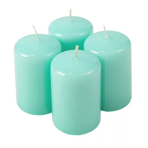 Adventná sada valcových sviečok, 8 x 5cm - Lakovaná svetlá tyrkysová