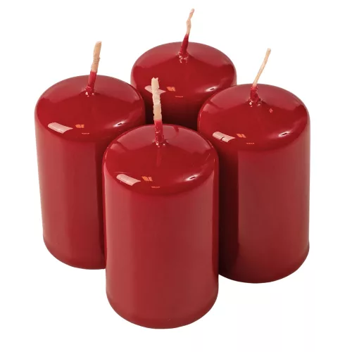 Adventná sada valcových sviečok, 8 x 5cm - Lakovaná bordová