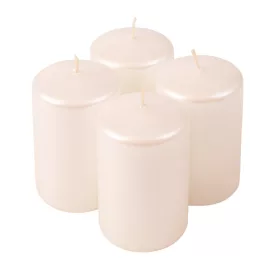   Adventná sada valcových sviečok, 8 x 5cm - Metalická perleťová biela