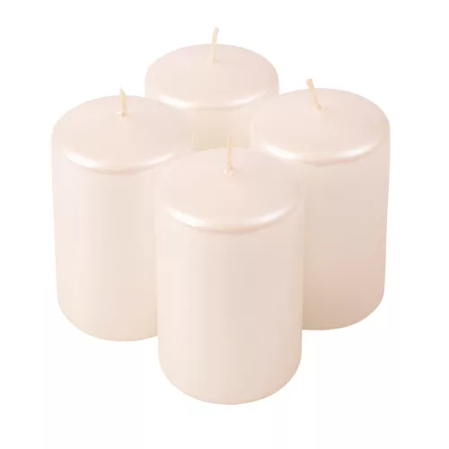 Adventná sada valcových sviečok, 8 x 5cm - Metalická perleťová biela