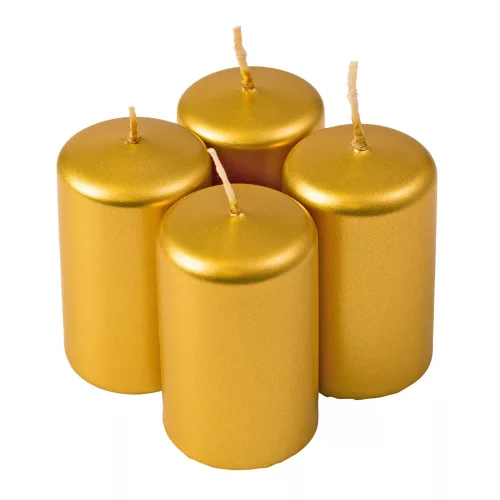 Adventná sada valcových sviečok, 8 x 5cm - Metalická zlatá