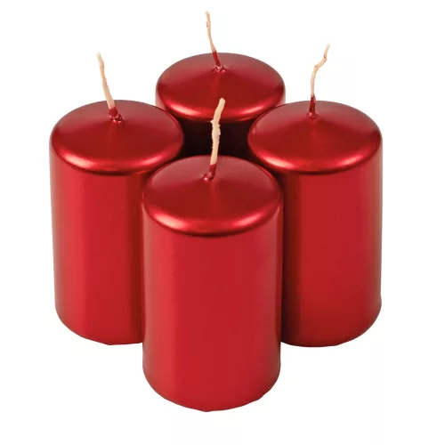 Adventná sada valcových sviečok, 8 x 5cm - Metalická červená