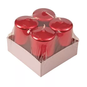   Adventná sada valcových sviečok, 8 x 5cm - Metalická červená