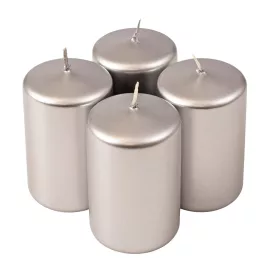   Adventná sada valcových sviečok, 8 x 5cm - Metalická strieborná