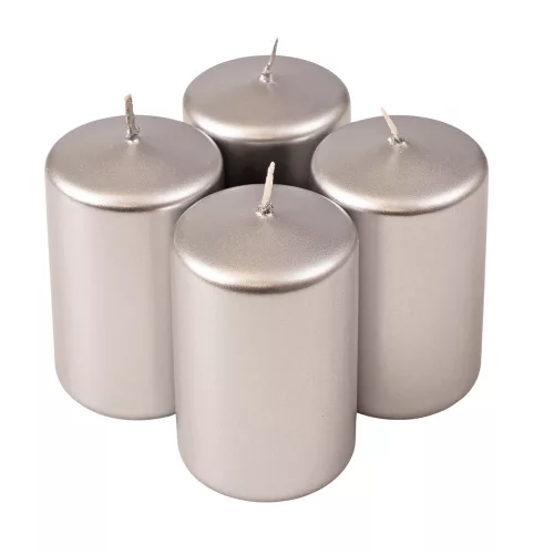 Adventná sada valcových sviečok, 8 x 5cm - Metalická strieborná