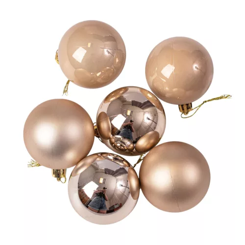 Vianočná sada 6ks gúľ, 6cm - Šampanská