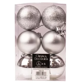 Vianočná sada 6ks gúľ, 6cm - Strieborná