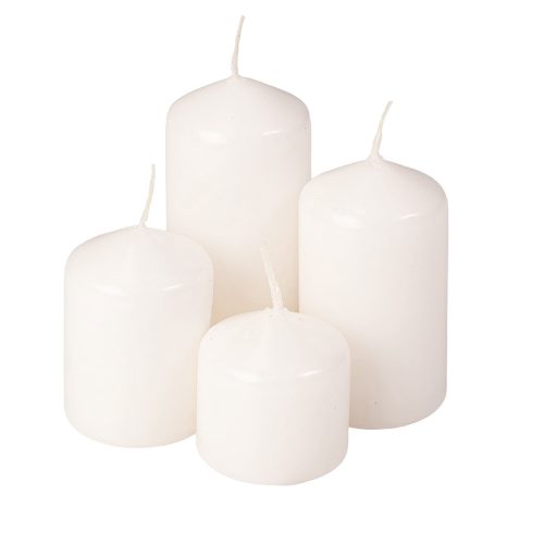 Stupňovitý adventný valcový sviečkový set, Ø40 x 40/55/70/85 mm - Lesklá biela