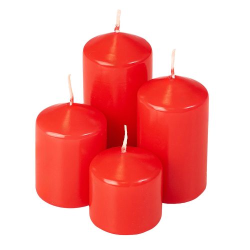 Stupňovitý adventný valcový sviečkový set, Ø40 x 40/55/70/85 mm - Lesklá červená