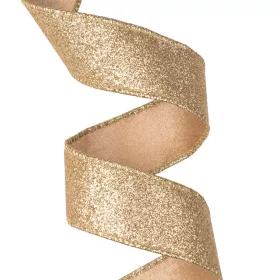   Zlatá zamatová stuha s lesklou zadnou stranou a drôtovým lemom 38mm x 5m  