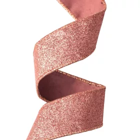   Rose gold zamatová stuha s lesklou zadnou stranou a drôtovým lemom 38mm x 5m  