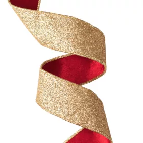   Červená zamatová stuha s lesklou zadnou stranou a drôtovým lemom 38mm x 5m  