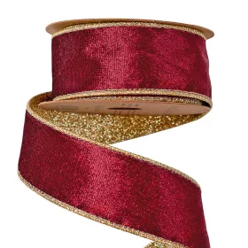   Bordová zamatová stuha s lesklou zadnou stranou a drôtovým lemom 38mm x 5m  