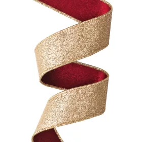   Bordová zamatová stuha s lesklou zadnou stranou a drôtovým lemom 38mm x 5m  