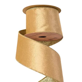   Zlatá zamatová stuha s lesklou zadnou stranou a drôtovým lemom 63mm x 5m  
