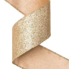   Zlatá zamatová stuha s lesklou zadnou stranou a drôtovým lemom 63mm x 5m  