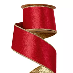   Červená zamatová stuha s lesklou zadnou stranou a drôtovým lemom 63mm x 5m  