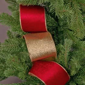   Červená zamatová stuha s lesklou zadnou stranou a drôtovým lemom 63mm x 5m  