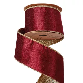   Bordová zamatová stuha s lesklou zadnou stranou a drôtovým lemom 63mm x 5m  