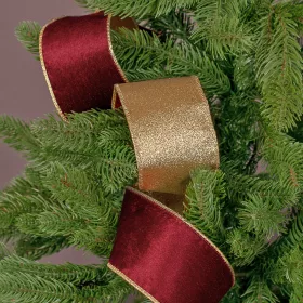   Bordová zamatová stuha s lesklou zadnou stranou a drôtovým lemom 63mm x 5m  