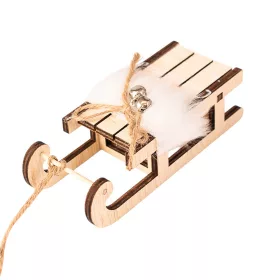   Kožušinové sánky dekorácia, drevo, 12,5 x 5 x 4cm - Biele