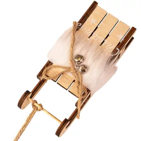   Kožušinové sánky dekorácia, drevo, 12,5 x 5 x 4cm - Biele