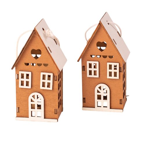 3D drevený domček sada, 4 x 3 x 7,5cm, na kreatívne využitie alebo na vianočný stromček - Hnedá