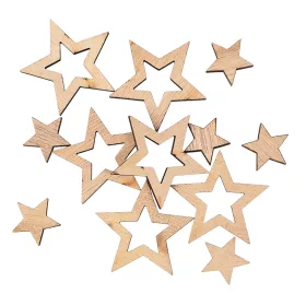   Vianočná dekoračná sada, drevené hviezdy, 2-4 cm, 12 ks - Prírodné