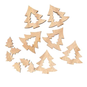  Vianočná dekoračná sada, drevené stromčeky, 2-4 cm, 12 ks - Prírodné