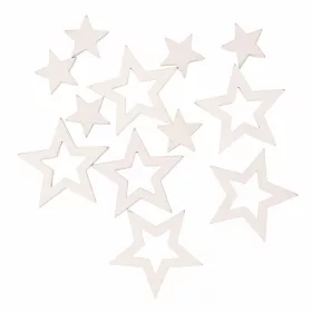   Vianočná dekoračná sada, drevené hviezdy, 2-4 cm, 12 ks - Biele