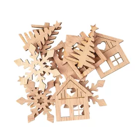   Vianočná dekoračná sada, mix drevených ozdôb, 4-4,5 cm, 12 ks - Prírodné