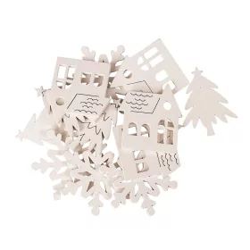   Vianočná dekoračná sada, mix drevených ozdôb, 3,5 - 4,5 cm, 12 ks - Biele