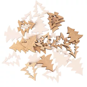   Vianočná dekoračná sada, drevené stromčeky, 3 x 3,5 cm, 24 ks - Prírodné/Biele mix