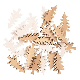   Vianočná dekoračná sada, drevené stromčeky, 4,5 x 2 cm, 24 ks - Prírodné/Biele mix