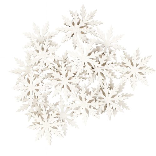 Vianočná dekoračná sada, drevené snehové vločky, 4 cm, 24 ks - Biele